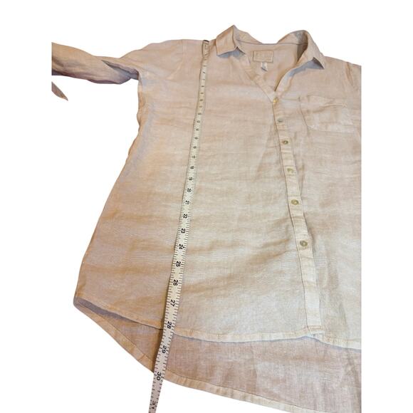 SIGRID OLSEN Women's 100% Linen Shirt MEDIUM Button Down Tan Roll Tab - Picture 5 of 9